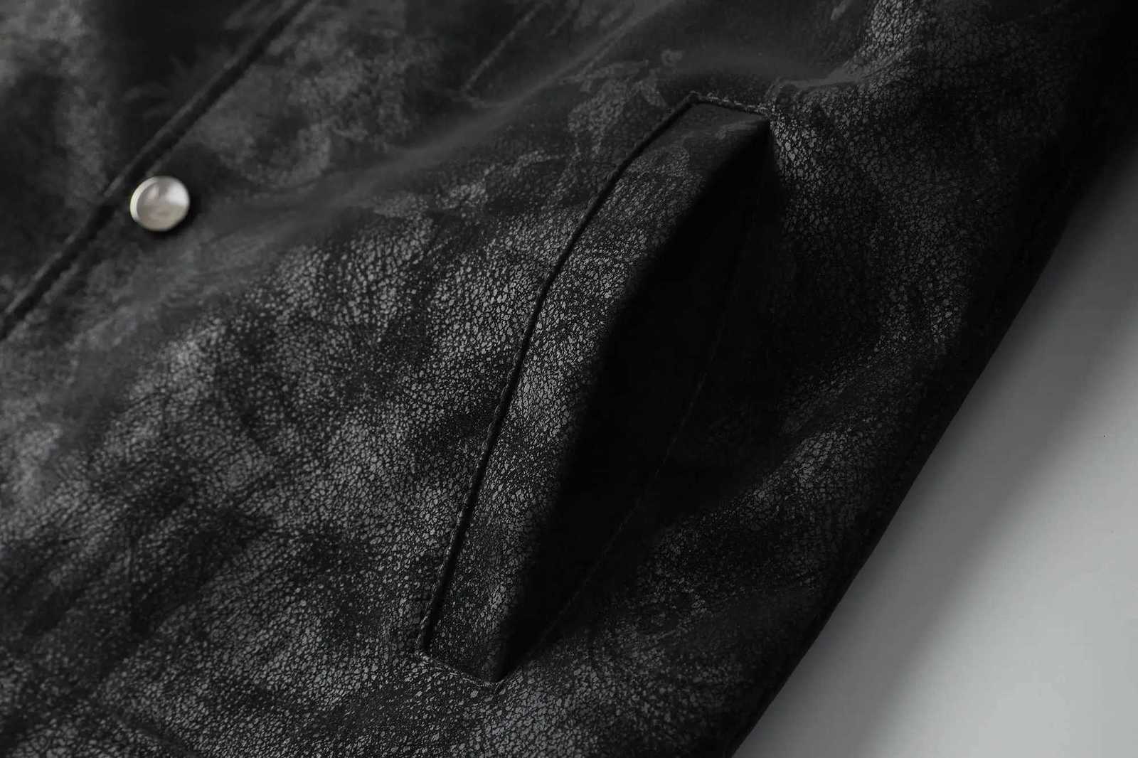 Mens Lapel Pu Leather Jacket Letter Print Casual Short Fashion Jacket W251015