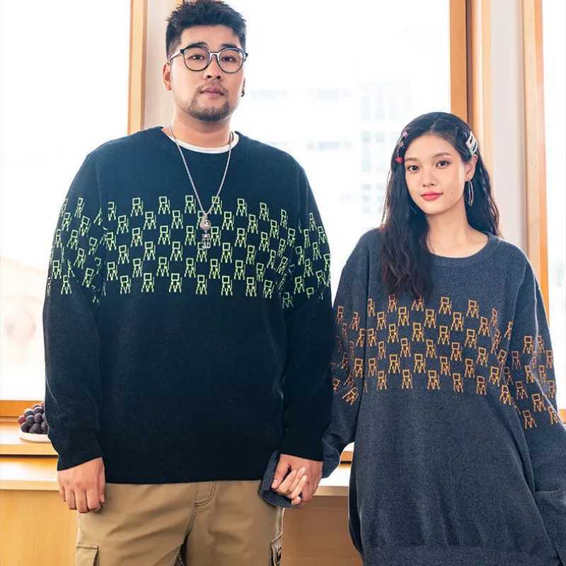 Large Size Sweater Mens Autumn and Winter Loose Trendy Sweater Plus Fat Plus Large Fat Man Round Neck Thread Lazy Style J251015