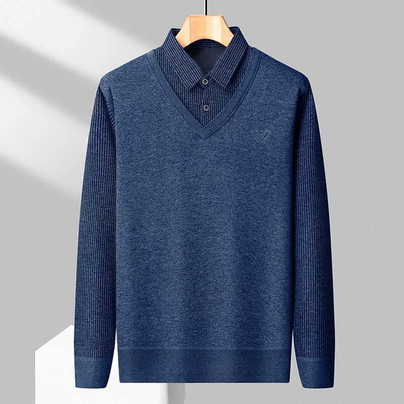 Male Fleece Polo Shirt Mens Pullover Autumn Winter Tshirt Collar Sweaters Cold Blouse Navy Blue Khaki Korean Clothing J251015