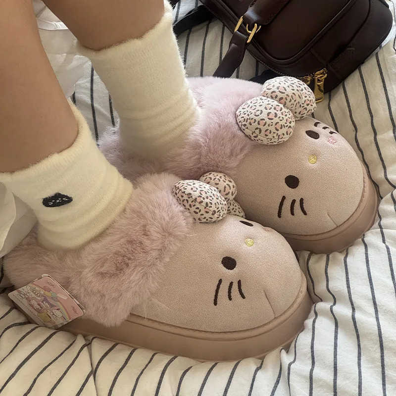 Sanrio Autumn Winter Hello Kitty Slippers For Women Plush Kawaii Cute Home Warm Cotton Slippers Cartoon Home Indoor Shoes Gifts L251015