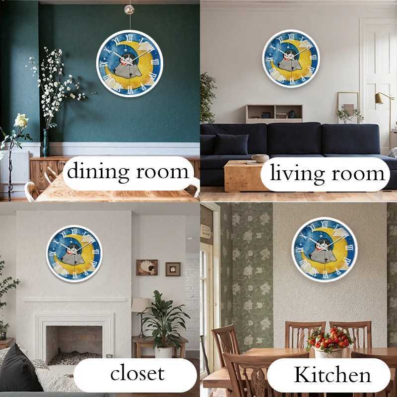 Moon Boat Penguin Cartoon Round Silent Hanging Wall ClockSuitable For Living RoomSchoolStudy RoomBedroom Childrens Gifts C251015