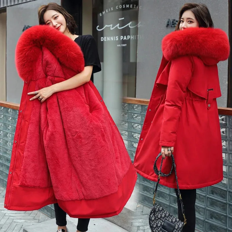 Winter Jacket 2025 Women Parka Clothes Long Coat Wool Liner Hooded Jacket Fur Collar Thick Warm Snow Wear Padded Parka 6XL 251029