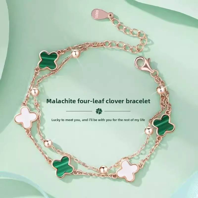Bracelets Chain Clover Lucky Bracelet for Women, White/Black/Green Flower Four-Leaf Chain Bracelet, Fashionable Jewelry Accessory