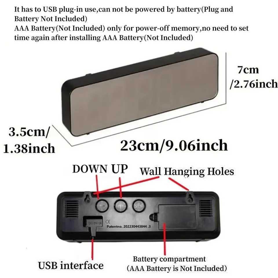 USB Powered 9 Inch Large Digital Wall Clock Temperature Humidity Display Night Mode Snooze Table Clock 1224H LED Alarm Clock C251015