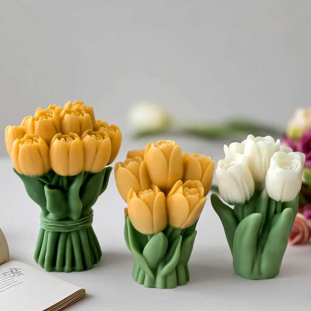 Valentines Day Gift Tulip Bouquet Silicone Mold DIY Flowers Aroma Candle Molds Handmade Soap Candle Making Supplies C251015