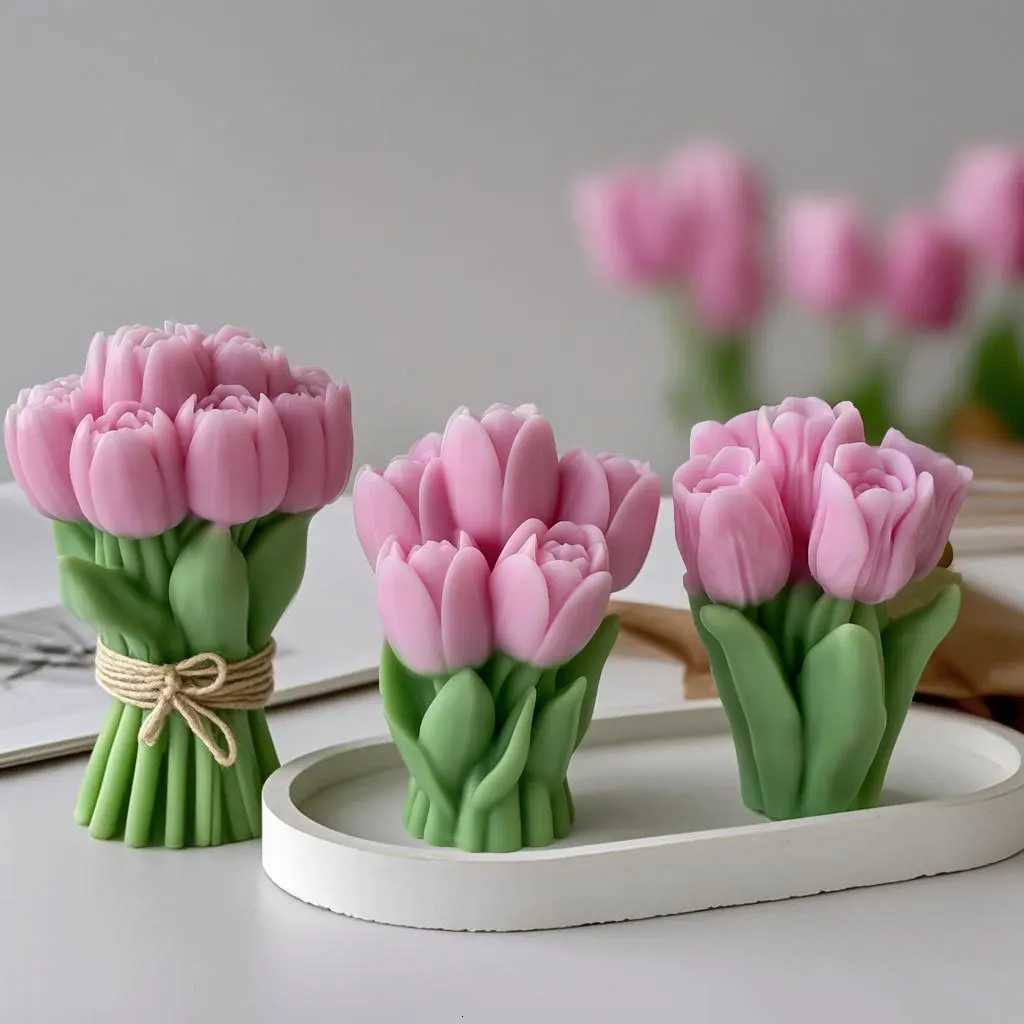 Valentines Day Gift Tulip Bouquet Silicone Mold DIY Flowers Aroma Candle Molds Handmade Soap Candle Making Supplies C251015