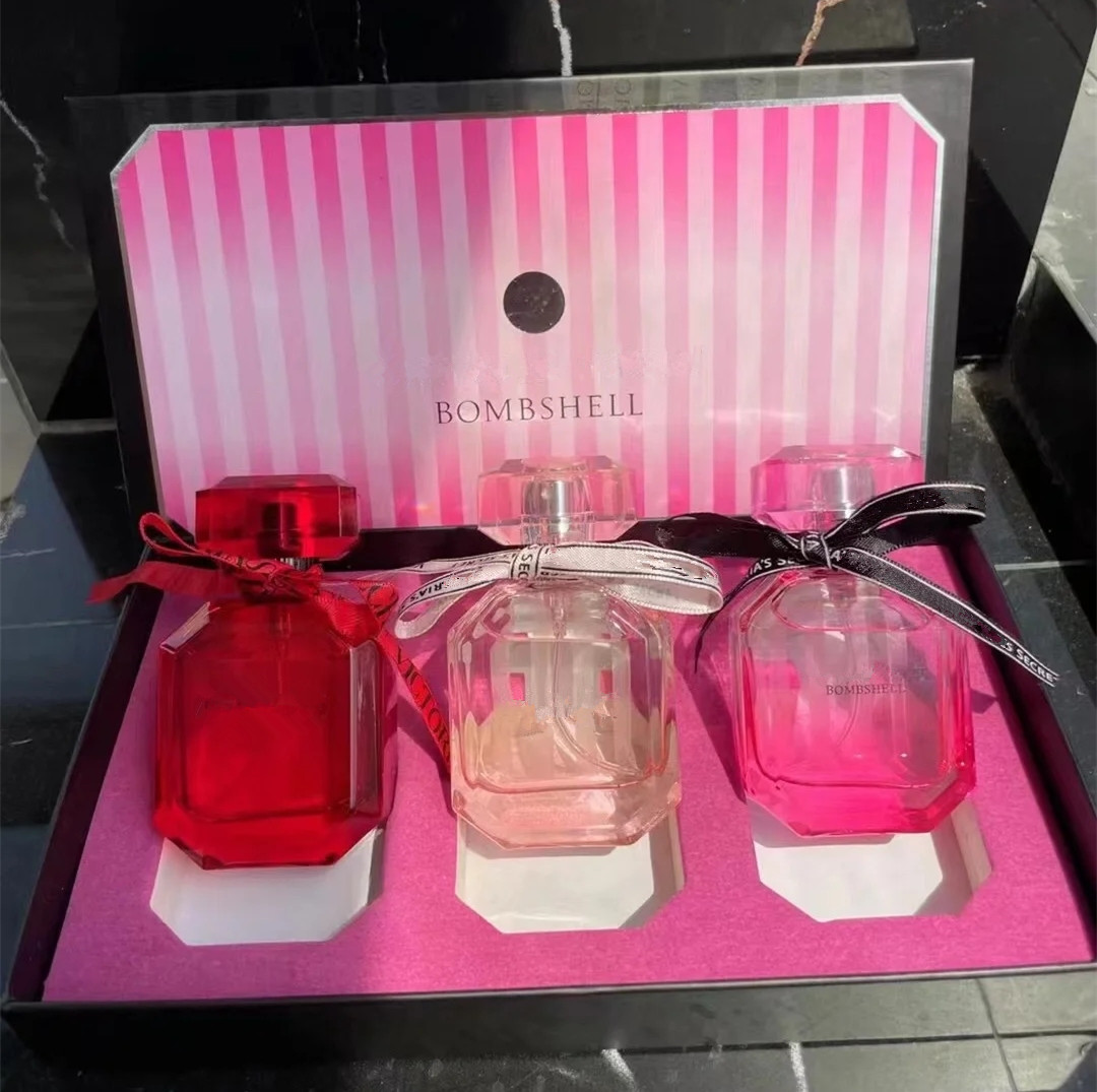 Perfume Set 30ml*3pcs Bombshell Secret Perfume 100ml Women Fragrance Long Lasting Smell Parfum Pink Bottle Cologne Gift Box Kit High quality