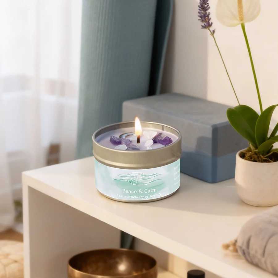 Law of Attraction Peace Ritual Candle Lavender Chamomile Aroma with Heng Crystals Great for Holiday Gifting Christmas C251015