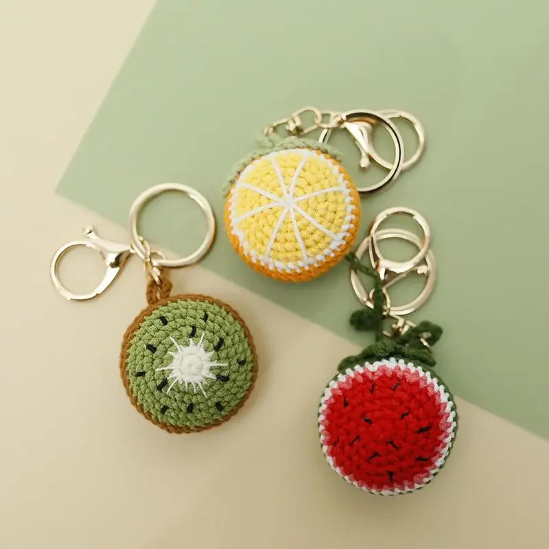 Creative Fruit Series Crochet Keychain Cute Lemon Doll Knitting Keyrings For Bag Pendant Handmake Knit Pineapple Lemon Keyrings 251009