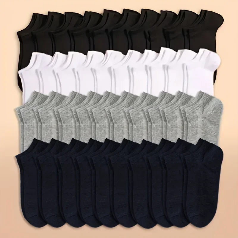 10 or 20 or 40 Pairs Unisex Solid Cotton Socks Men Women Low Cut Ankle Socks Bulk Black White Grey Socks Soft Lightweight251014