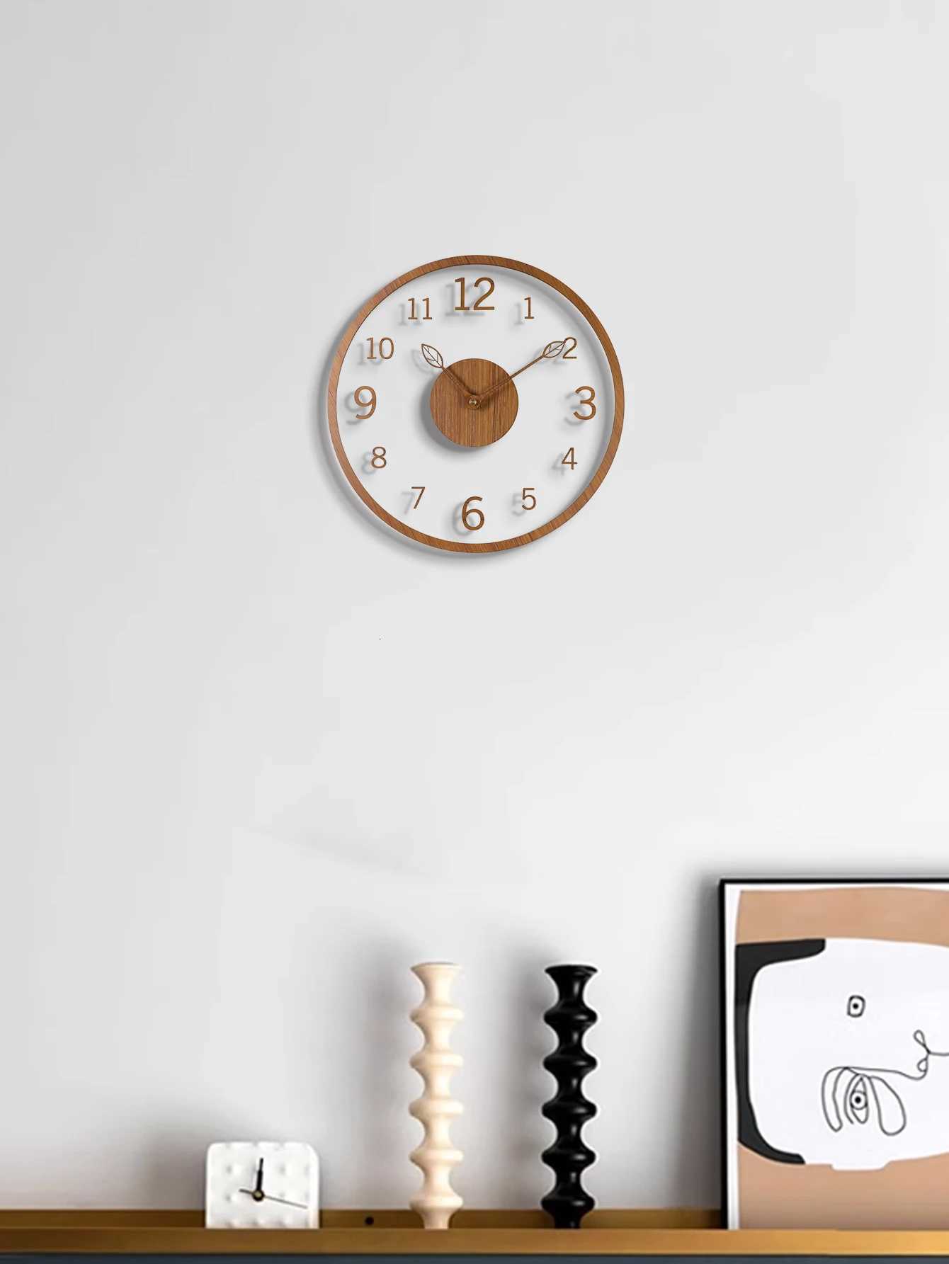 minimst wall clock tree leaf pointer wood grain wall clock silent living room bedroom office and holiday de C251015
