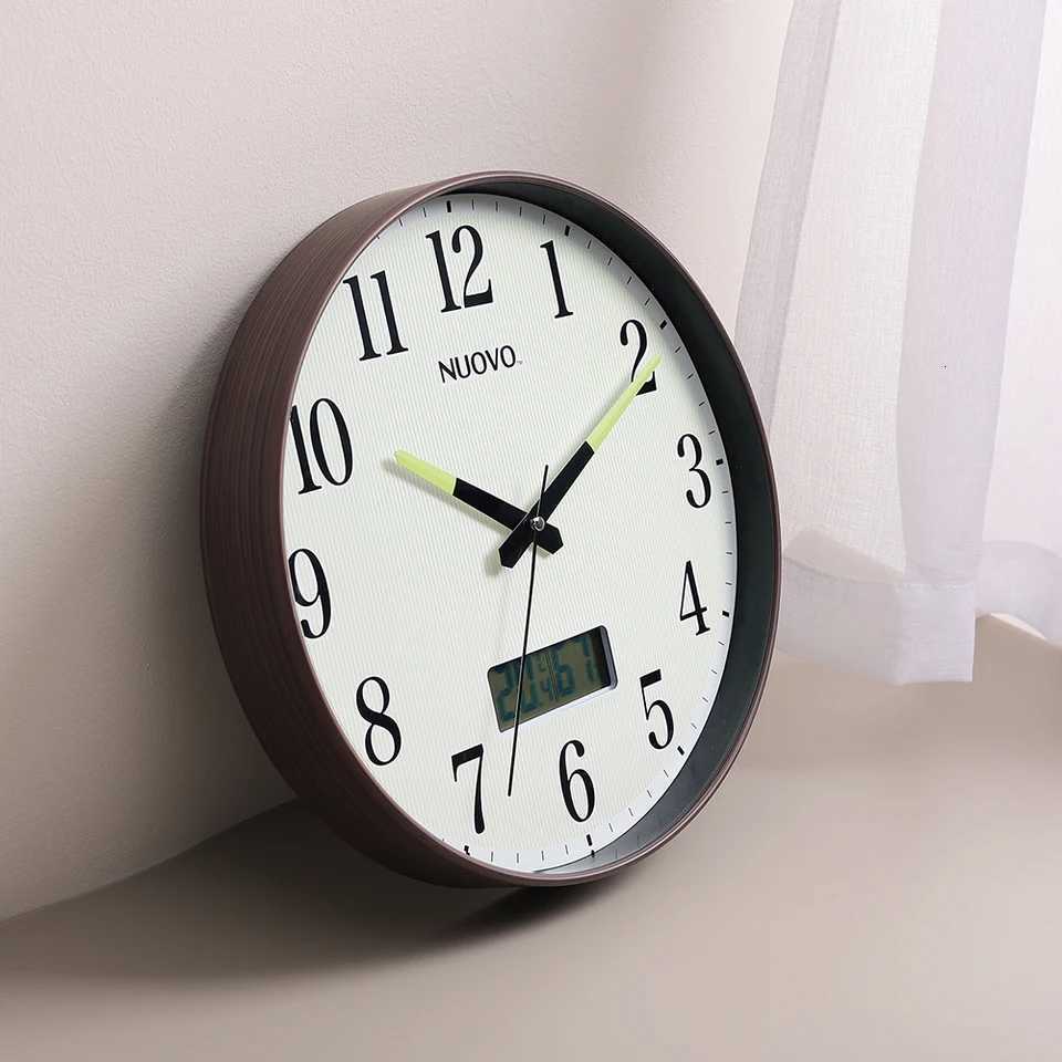 12 Inch Wall Clock with Silent Movement Night Light and LCD Display for Temperature and Humidity Battery Powered C251015