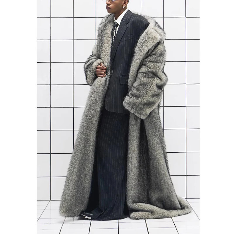 mens fur coat fox fur lapels long trendy overcoat winter windproof and warm trench coat large size 251011