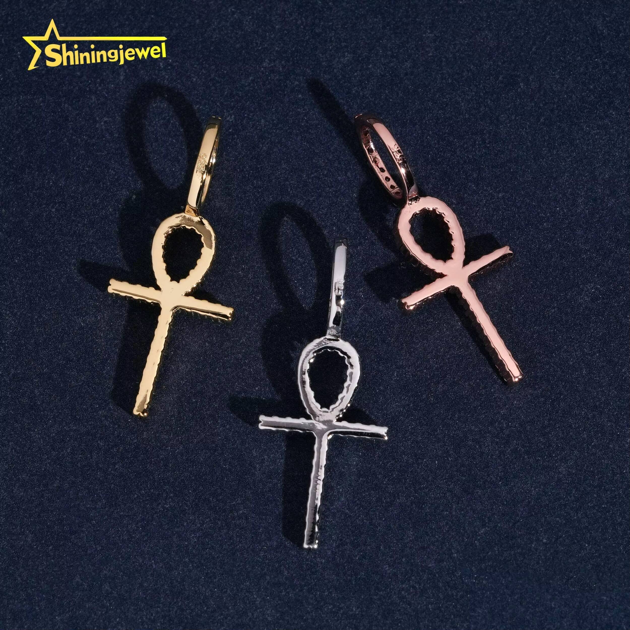 Instock Hip Hop Jewelry Iced Out Cross Pendant Moissanite Diamond Charm Solid 925 Sterling Silver Cross Pendant Pass Tester