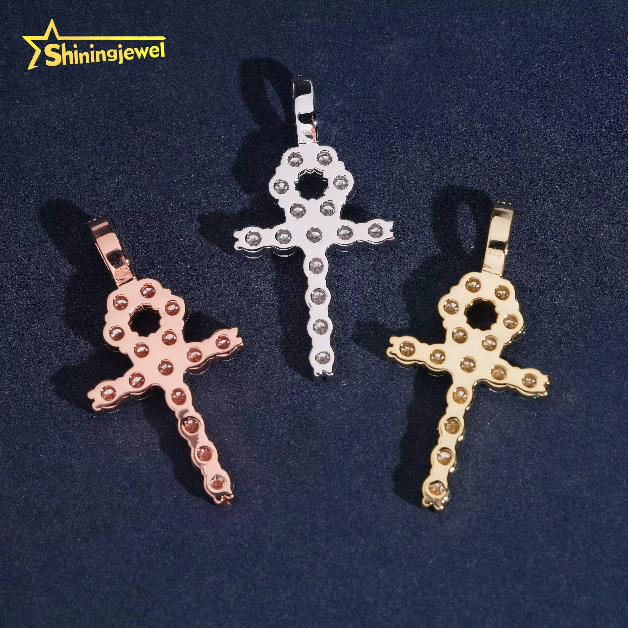 GRA Certified Iced Out Jeweley Round Cut Cross Moissanite Pendant 925 Silver Pendant Iced Out Pendant Ready to Ship