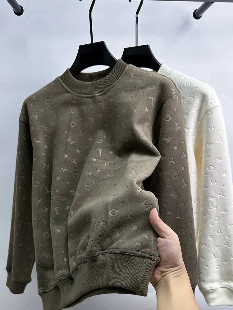 High end fashion letter embossed sweater mens 2024 autumn and winter new plush thick Tshirt casual warm round neck pullover J251015