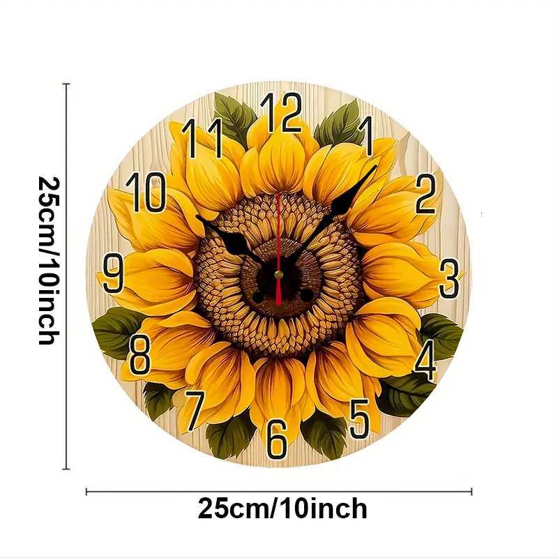 Yellow Sunflower Wooden Round Silent Hanging Wall Clock Suitable For Living Room Office Study Room Bedroom Home Decoration C251015
