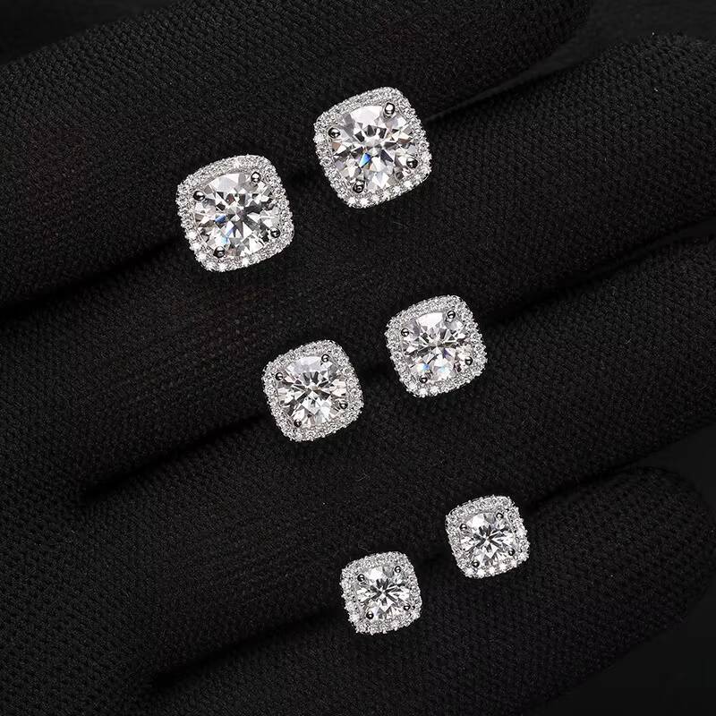VVS1 Square Bijoux Moissanite Stud Earrings for Women 925 Sterling Silver Platinum GRA Certificates Moissanite Pass Diamond Test