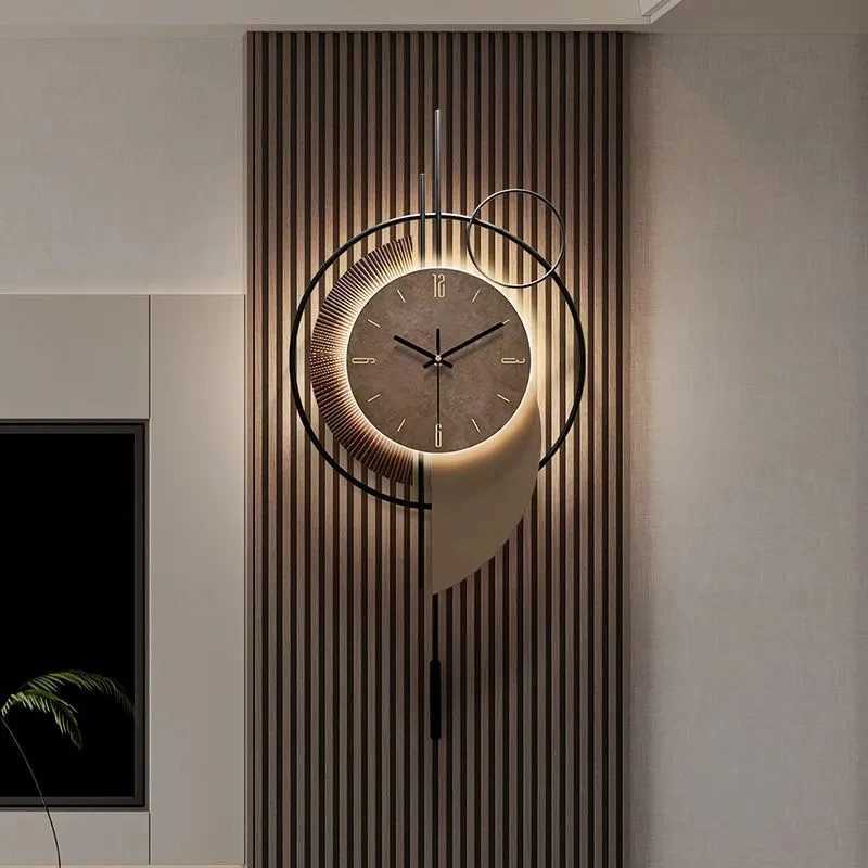 High end wall clock 2025 new model with lights background wall grille decoration clock C251015