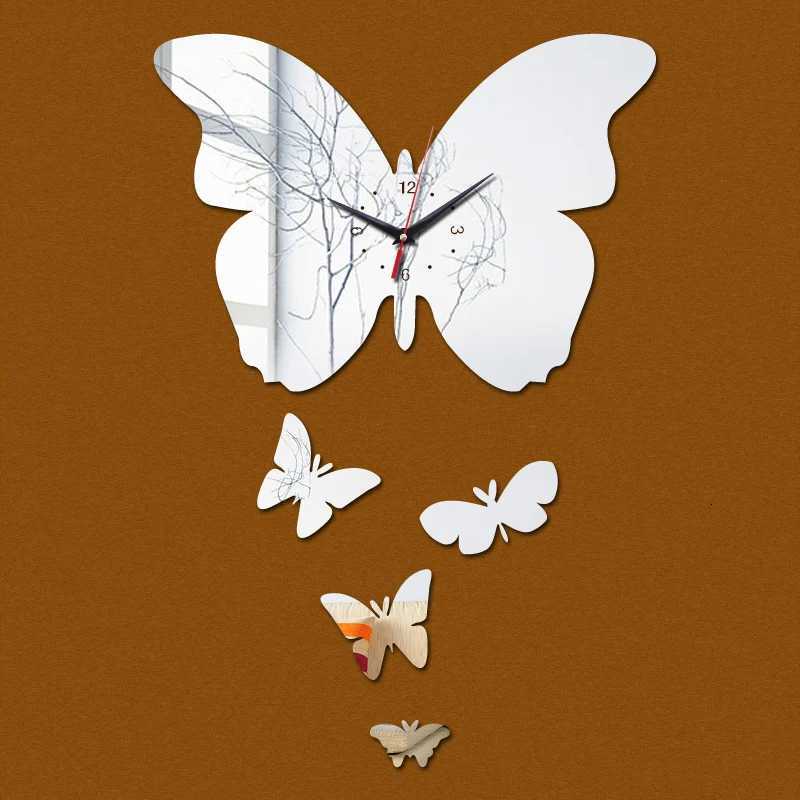 New Wall Big Butterfly Acrylic Mirror Watch Quartz Wall Clock Acrylic Stickers Modern Design Home Wall Decoration C251015