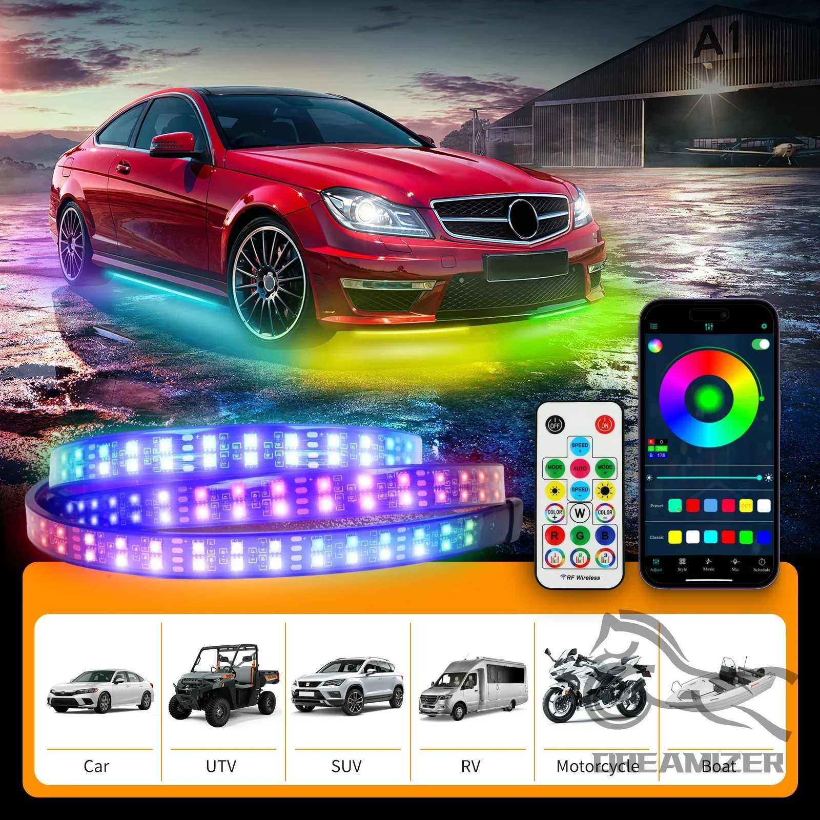 12V Flowing Color RGB LED Strip Under Car Neon Light 60150 BT App Control Car Products 6PCS Waterproof Car Accessories X251015