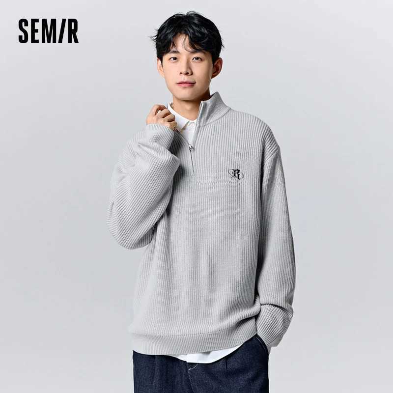 Semir Pullover Sweater Men 2023 Winter New Gothic Letter Patch Embroidered Sweater HalfOpen Loose Sweater J251015
