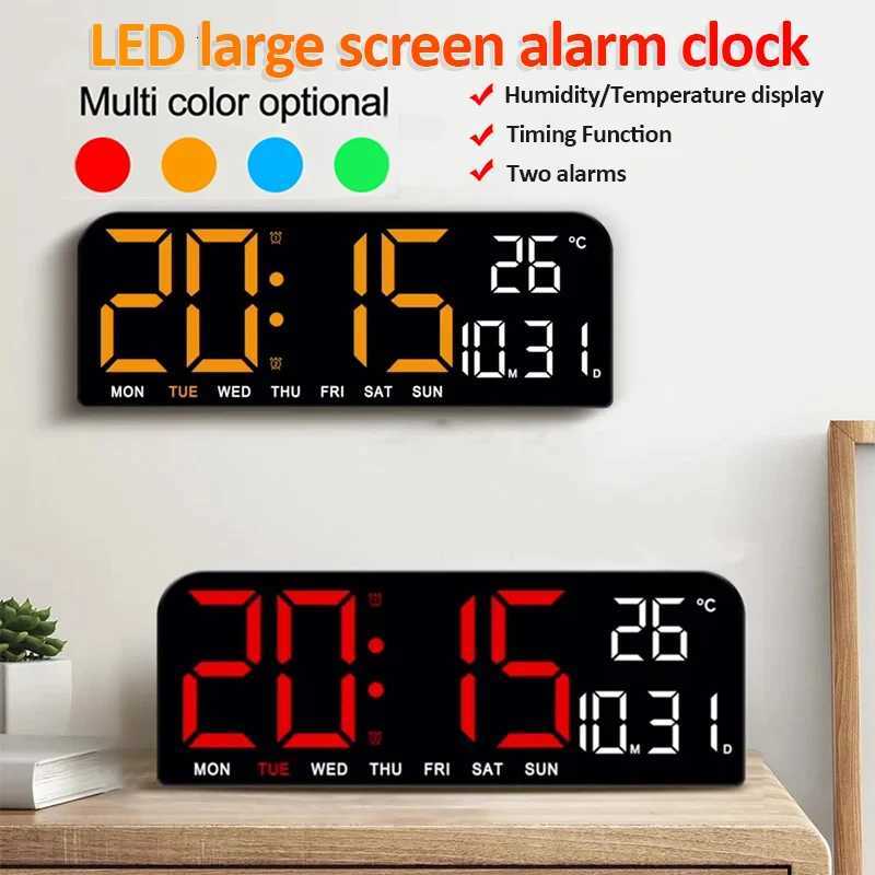 Large LED Digital Wall Clock Temperature Date Week Display Countdown Table Clock Brightness Adjustment Two Alarm 1224h Clock C251015