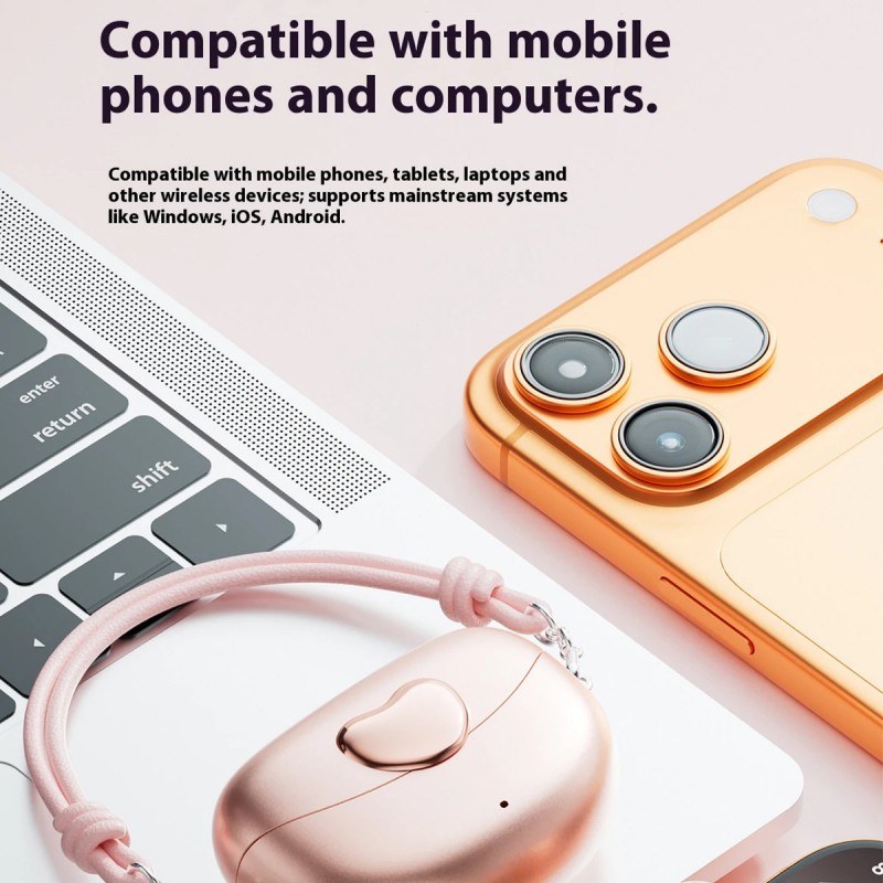 M106 Love Heart Wireless Bluetooth Headphones, Clip-On Style, Mini Bag-Friendly, Open-Ear Non-In-Ear Design, for Daily Use/Gym/Commute, Earbuds with S