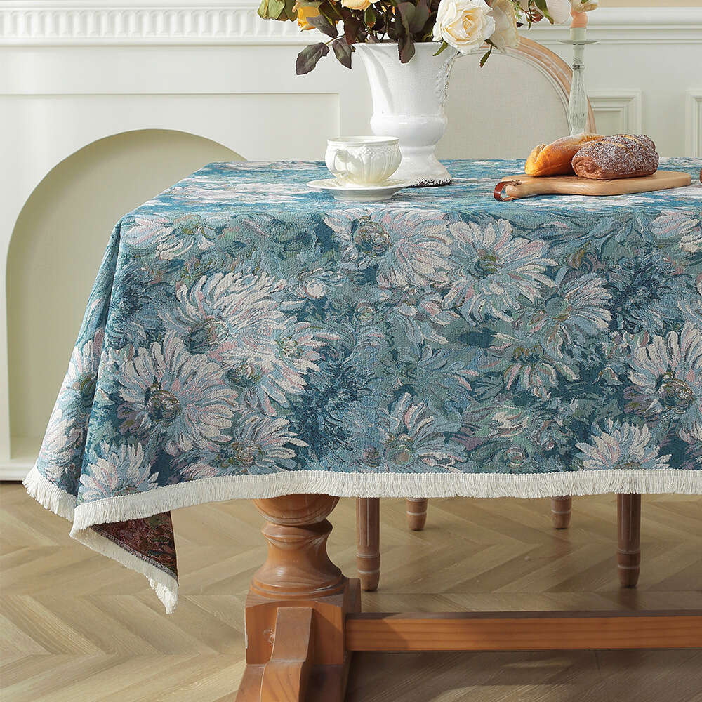 Luxury Designer New Oil Painting Style TV Cabinet American Jacquard Cotton Linen Cover Home Rectangular Tablecloth