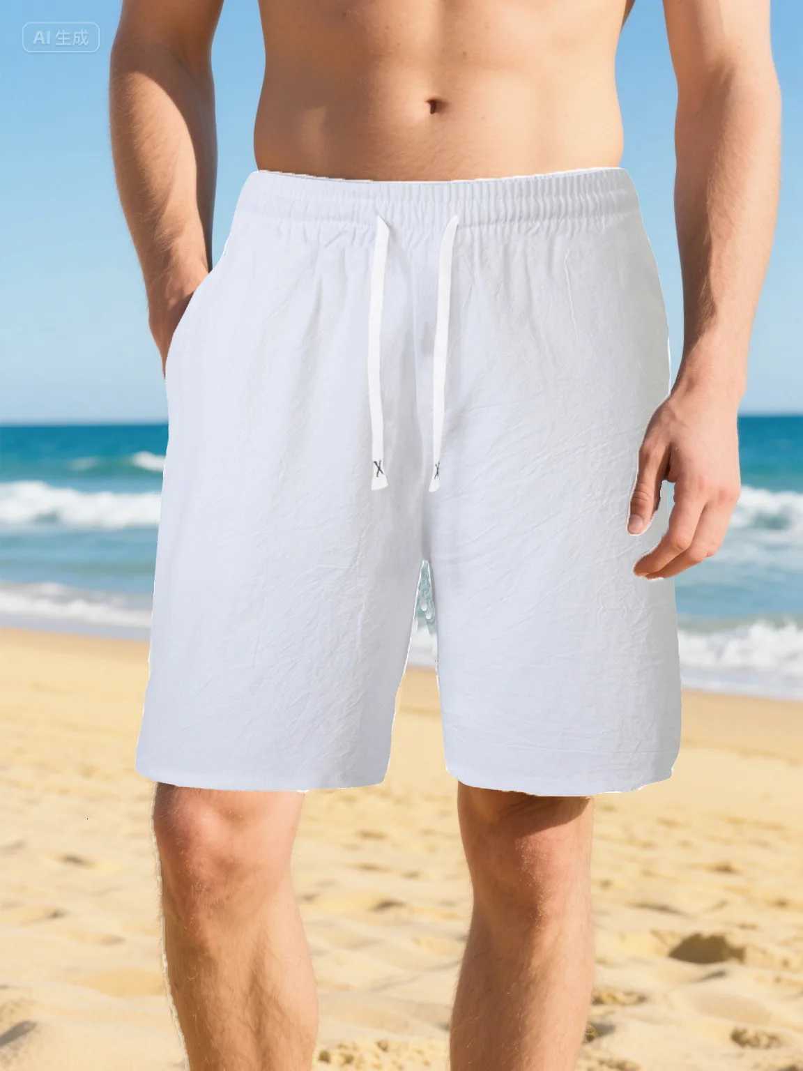 New Mens Cotton Linen Solid Color Short Lightweight Gym Pants Linen Beach Shorts Men Jogging Sport Fitness Streetwear S3XLT251015
