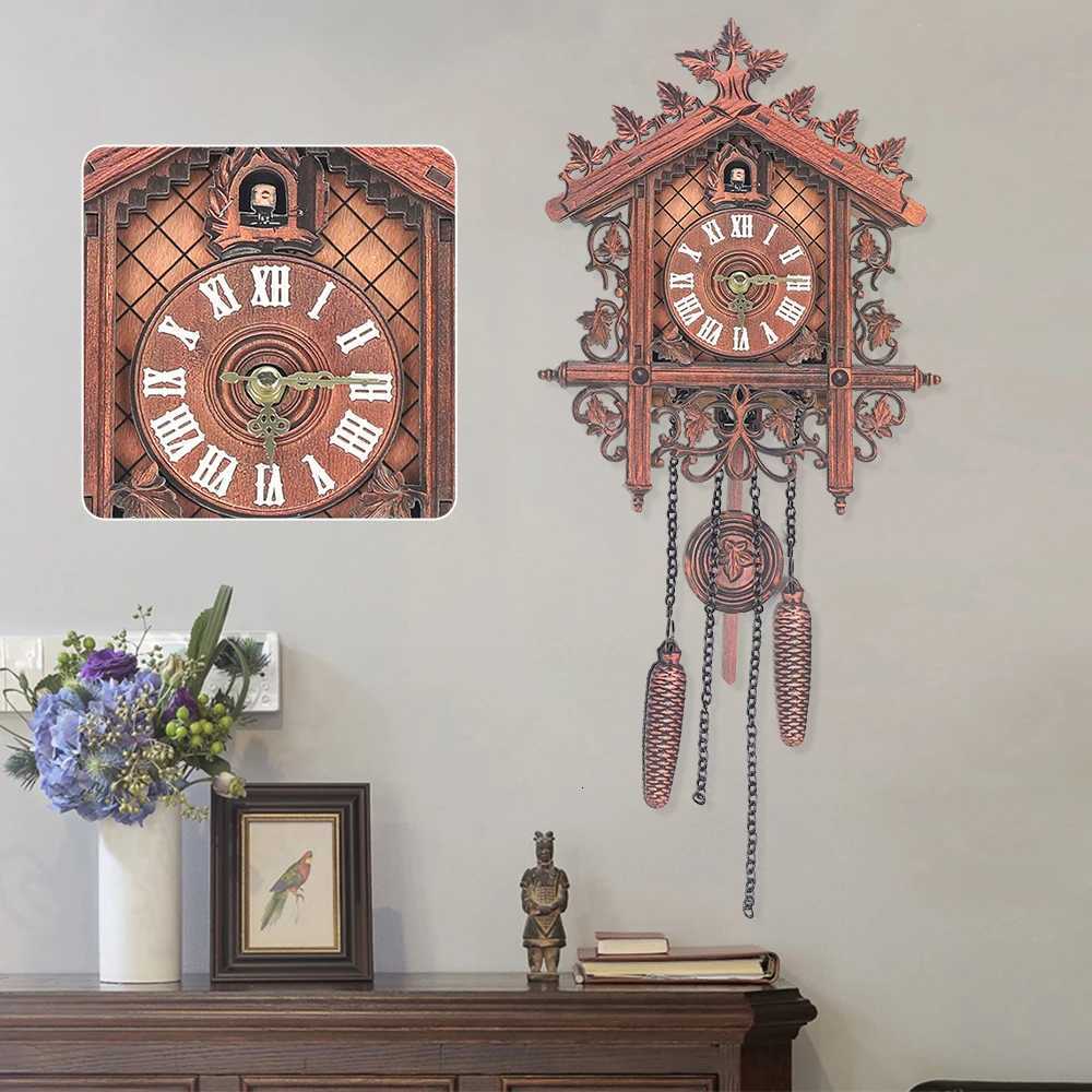 New Wooden Wall Clock Hanging Clock Antique Swing Pendulum ThreeDimensional Appearance Wall Clock for Living Room C251015