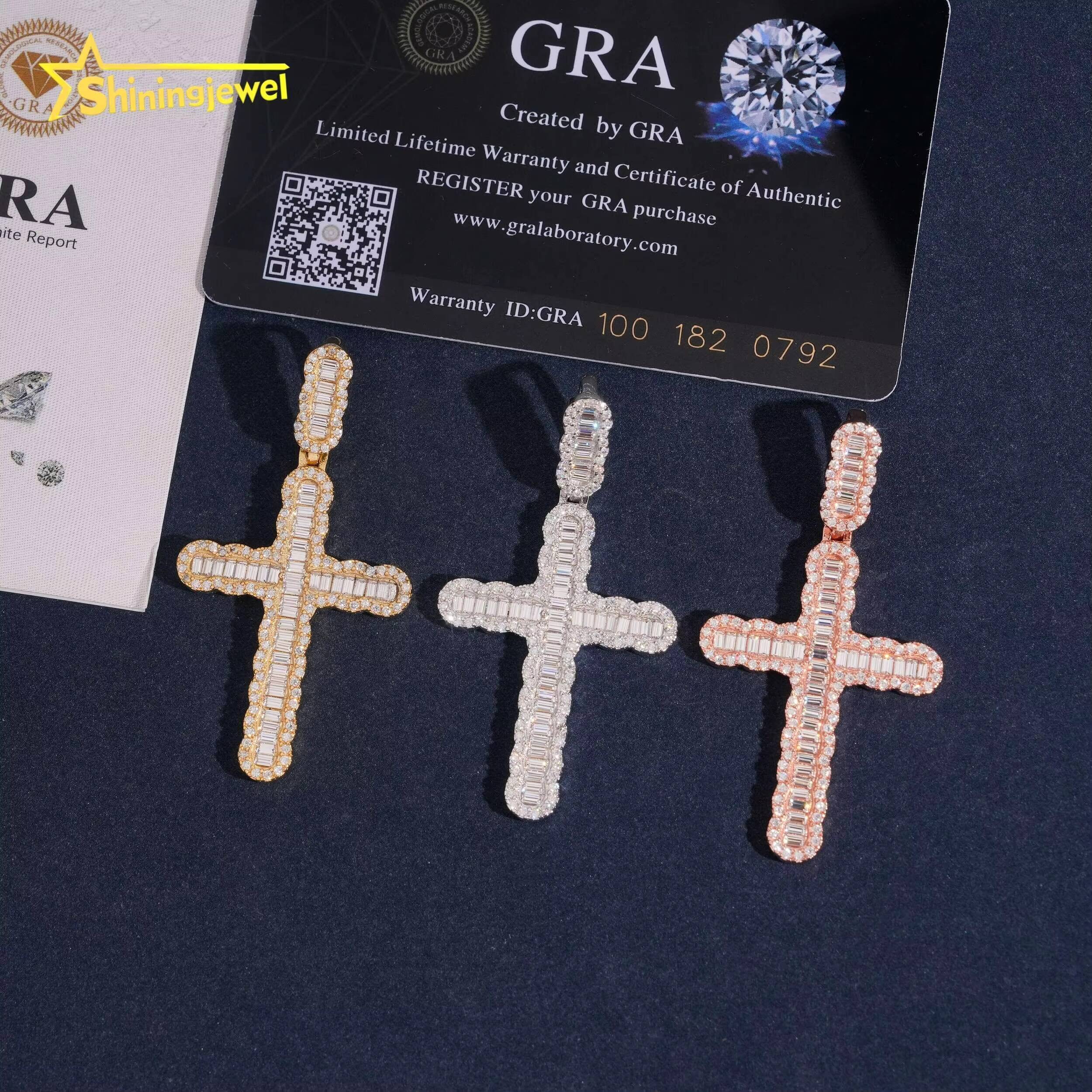 Hip Hop Style Pass Diamond Tester Iced Out Fine Jewelry 925 Silver Cross Charms Moissanite Pendant