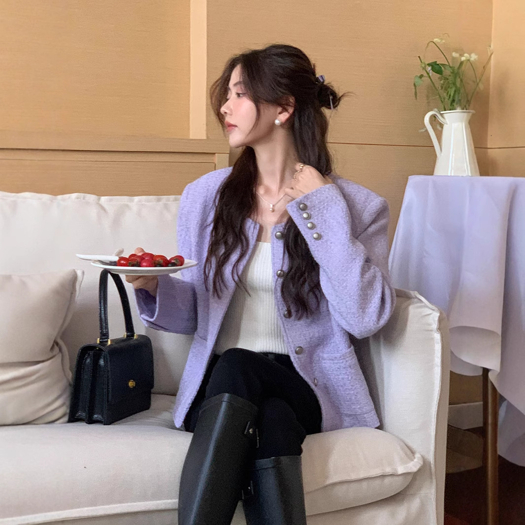 2025 Autumn/Winter Designer Coat New High end Women's French Korean Short fashion Style Purple Fashion New High end Short Style Coat