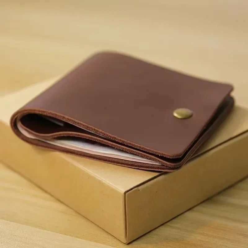 Retro Minimalist Bifold Leather Card Wallet for Men And Women Wrap Holder Porte Carte WalletL251015