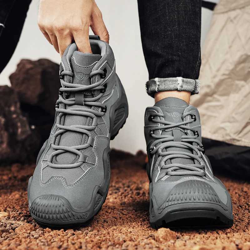 Mens winter high top shoes mid top waterproof and anti slip hiking shoes ultra light work boots tactical boots desert boots Y251015