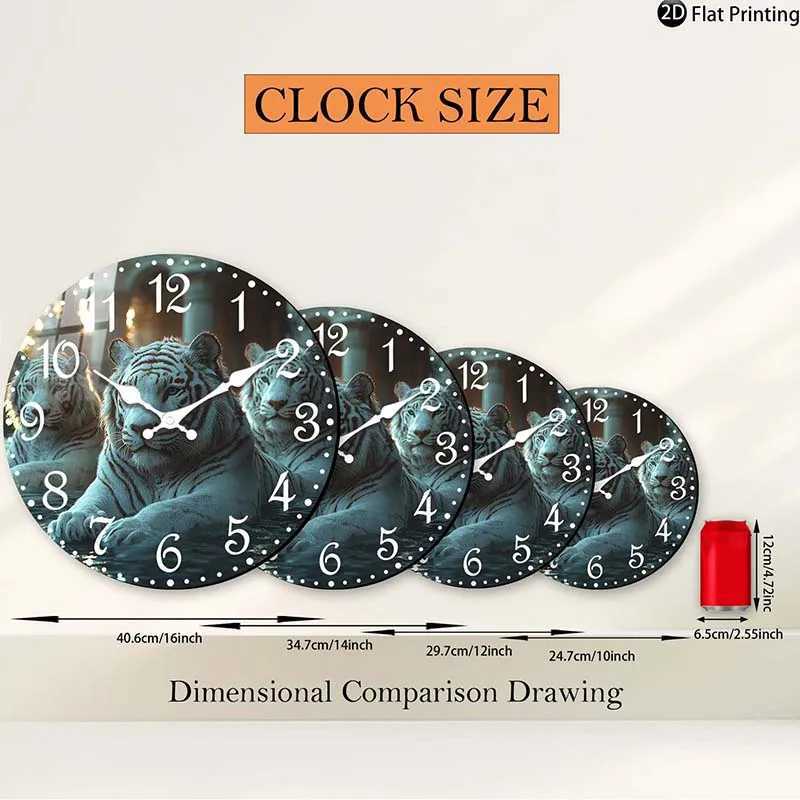 Wooden Silent Wall Clock White tiger family water Quartz Analog Clock KitchenHome Idea Christmas Halloween C251015