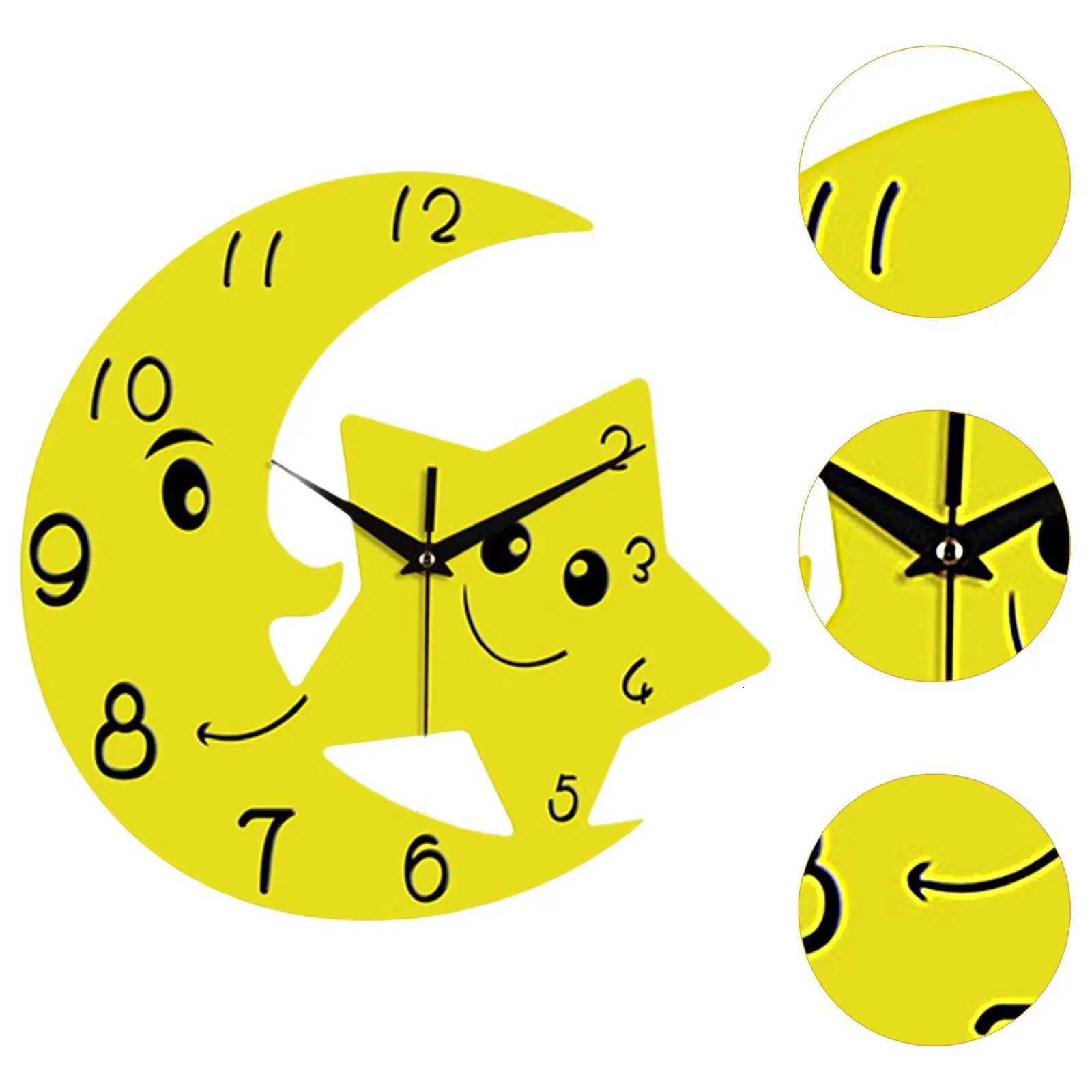 Cute Moon Star Wall Clock Mute Modern Acrylic No Ticking Decoration Wall Art Decor for Dorm Indoor Bedroom Living Room C251015
