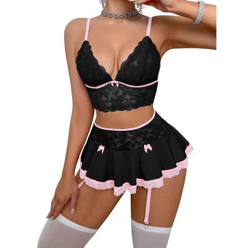 Cosplay Sexy Seamless Underwear Fancy Women Erotic Outfit Open Bra Fantasy Mini Skirt Garter Set R251015