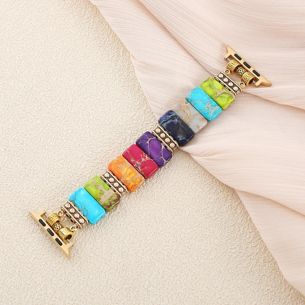 Beaded Natural Stone Bracelet Band Women Compatible For Apple Watch Strap Series Handmade Elastic Accessories 251008
