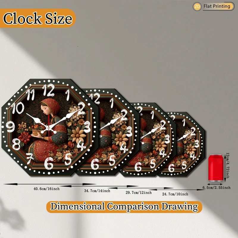 Attractive Elite Vintage Octagon Floral Silent Wall Clock for Farmhouse Dining Room Office Christmas Mothers Day Halloween Gift C251015