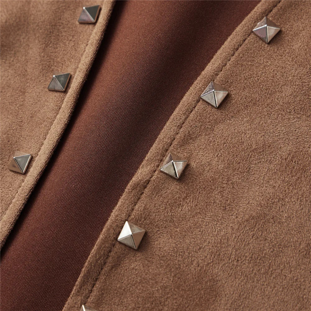 Women Vintage Sleeveless Faux Suede Fringe Vest Rivets Leather Western Boho Tassel Jacket Open Front Hippie Cardigan 2025 251008