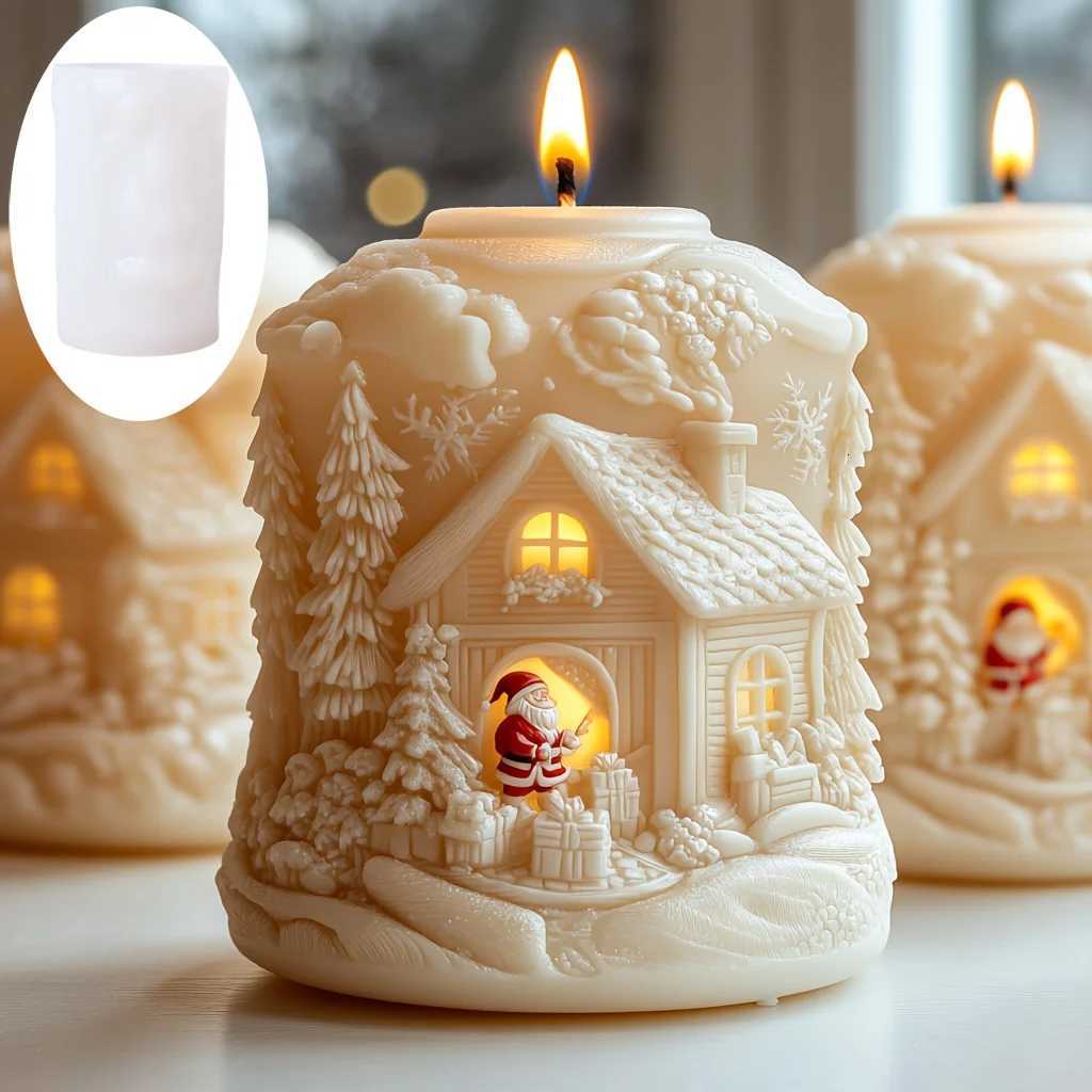 Magic House Christmas Santa Scented Candle Silicone Mold Magic House Forest Christmas Santa Gift Candle Mold Resin Gypsum Molds C251015