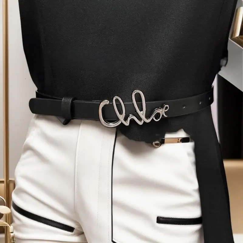 Fashionable Womens Belt Advanced Metal Letter Buckle 20cm Width Womans Dress Jeans Thin Waistband 251008