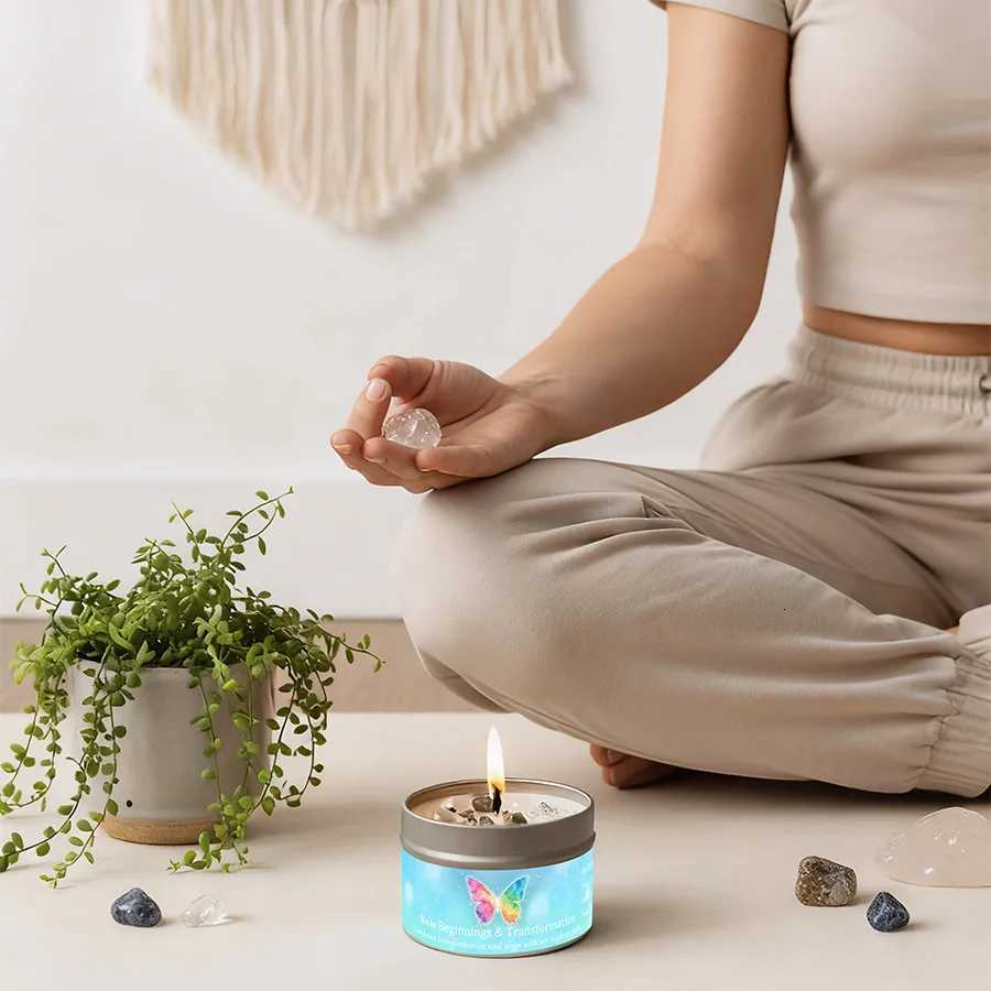 Lemon Mint Scent with Crystals Scented Candle for Gifting Female Friends Suitable for ChristmasHalloween Home Meditation C251015