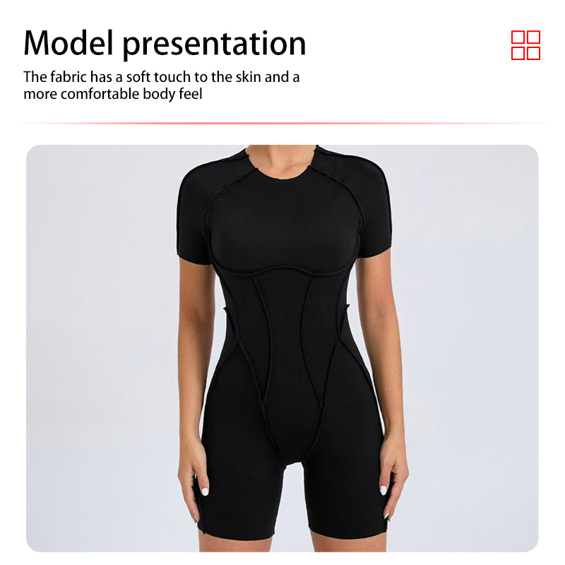 Women's Activewear--Cutout Back Slim Yoga Jumpsuit, Short-Sleeve Short Yoga Onesie, Fashion Fitness Yoga Outfit