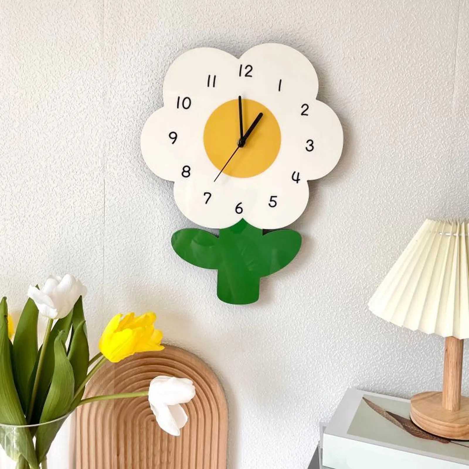 Flowers Shape Hanging Clocks Farmhouse Style Clock Artwork Ornament Good as Housewarming Gift C251015