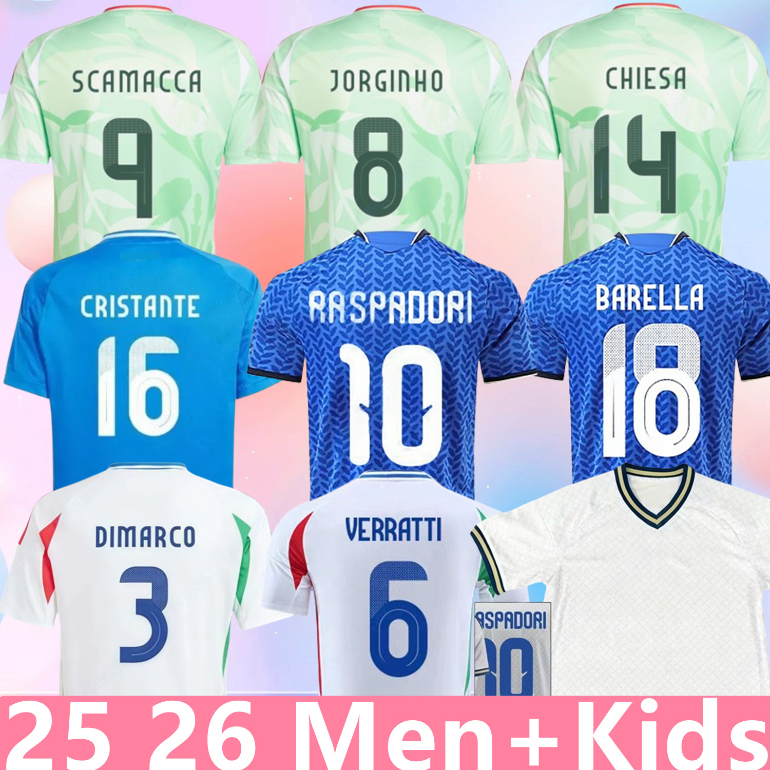 2025 2026 men soccer jersey women Special training suit PELLEGRINI football shirt DARMIAN CHIESA BARELLA RASPADORI SCAMACCA GNONTO Tonali men kids kit Retro shirt