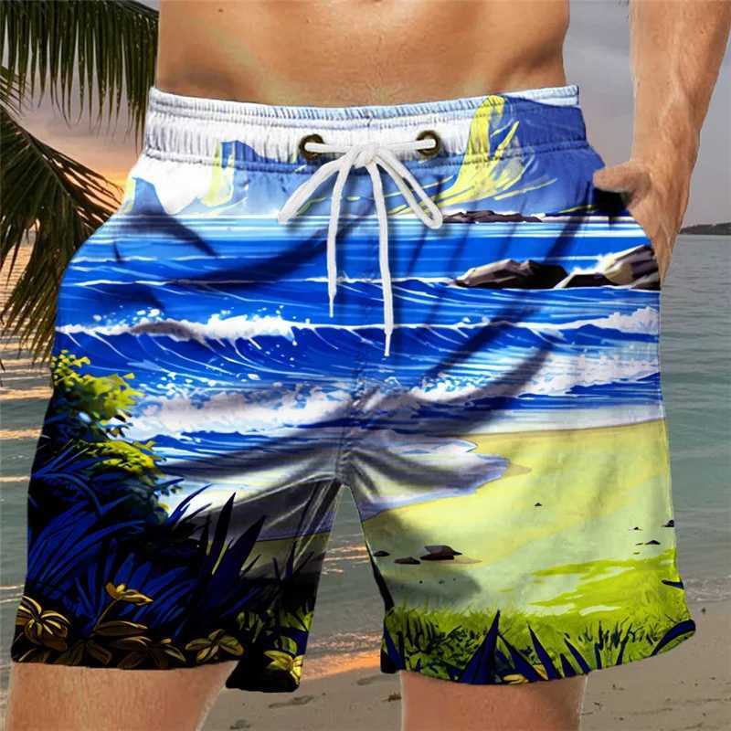3D Printed Waves Sun Short Pants For Men Coconut Trees Pattern Swim Trunks Casual Swimwear Beach Shorts Sports Surf Board ShortsT251015