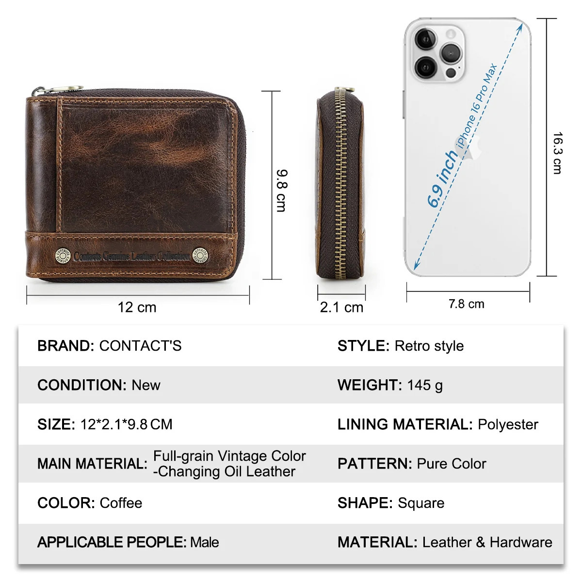 CONTACTS Genuine Leather Short Wallets for Men y ner Zipper Card Holder Coin Purse Money Clip Male Pocket Mini Wallet 251014