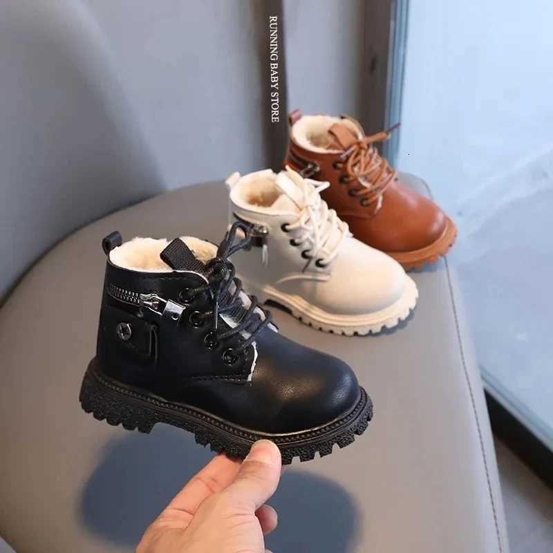 2025 Winter New Children England Style Short Boots for Boys Handsome Warm Plush Boots Shoes Girls Fashion Lock Decoration I06309T251015